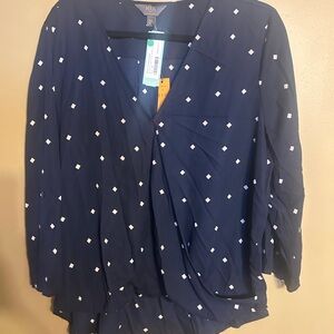 Mi Dark Blue Blouse with White Accents